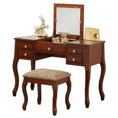 Wooden Makeup Vanity Set Desk, Mirror and Stool - Cherry