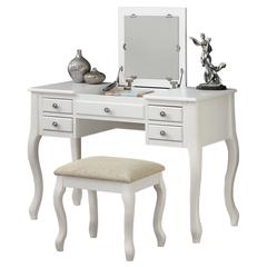 Wooden Makeup Vanity Set Desk, Mirror and Stool - White