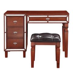 Wooden Makeup Vanity Set with Lift-up Mirror and Stool - Cherry