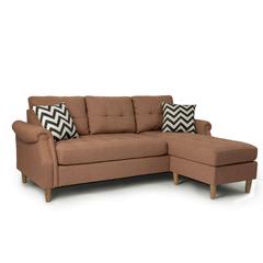 Poundex Reversible Chaise Sectional Set in Light Coffee Fabric, 87" W x 59" D x 36" H, Package Weight 140
