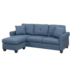 Poundex Reversible Chaise SectionalSet in Blue Fabric, 86" W x 59" D x 35" H, Package Weight 149