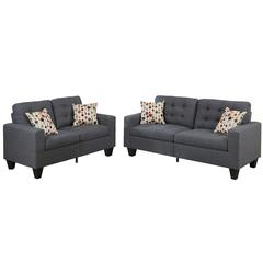 2 Piece Fabric Sofa Loveseat Set in Blue Gray Color
