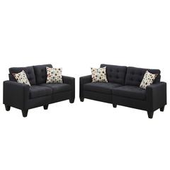 Poundex 2 Piece Fabric Sofa Loveseat Set in Black Color, Sofa 72" W x 32" D x 35" H, Loveseat 58" W x 32" D x 35" H, Package Weight 74
