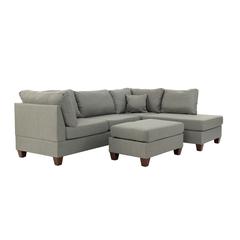 Poundex 3 Piece Fabric Sectional Set with Ottoman in Gray, 104" W x 75" D x 35" H, Package Weight 86