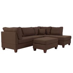 Poundex 3 Piece Fabric Sectional Set with Ottoman in Chocolate, 104" W x 75" D x 35" H, Package Weight 87
