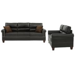 Poundex 2 Piece Sofa and Loveseat Set in Espresso Faux Leather