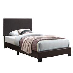 Poundex Twin Upholstered Bed Frame with Slats in Brown Faux Leather, Headboard, 84" L x 42" W x 43" H , Package Weight 56
