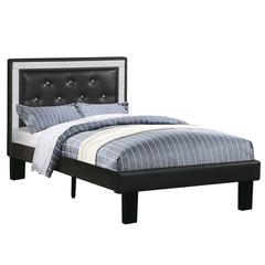 Twin Upholstered Bed Frame with Slats in Black Faux Leather