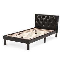 Poundex Twin Upholstered Bed Frame with Slats in Black Faux Leather, 86" L x 43" W x 36" H , Package Weight 54