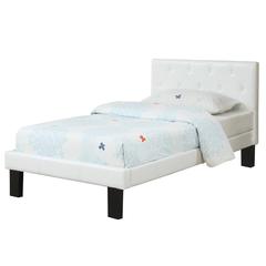 Twin Upholstered Bed Frame with Slats in White Faux Leather