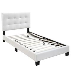 Twin Upholstered Bed Frame with Slats in White Faux Leather