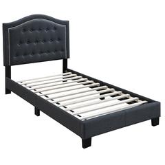 PoundexTwin Upholstered Bed Frame with Slats in Charcoal Burlap Fabric