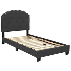 Twin Upholstered Bed Frame with Slats in Charcoal Burlap Fabric
