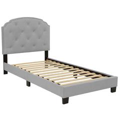 Poundex Twin Upholstered Bed Frame with Slats in Light Gray Burlap Fabric, 84" L x 42" W x 43" H , Package Weight 57