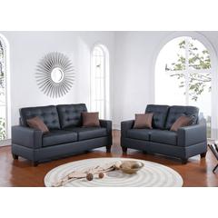 Poundex 2 Piece Faux Leather Sofa and Loveseat Set in Black Color, Sofa 72" W x 33" D x 35" H, Loveseat 56" W x 33" D x 35" H, Package Weight 82