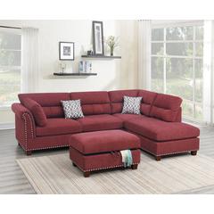 3 Piece Fabric Sectional Sofa Set with Storage Ottoman in Paprika Red