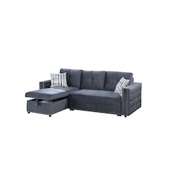 Upholstered Velvet Reversible Chaise Convertible Sectional in Smoke