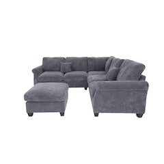 Upholstered Corduroy 4-Piece Sectional in Dark Gray
