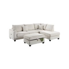 Upholstered Corduroy 3-Piece Sectional Set in Ivory
