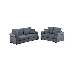 Upholstered Corduroy Sofa Loveseat Set in Dark Gray