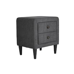 2-Drawer Brushed Linen Fabric  Upholstered Nightstand in Charcoal