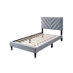 Adjustable V-Stitch Headboard Twin Bed Frame in Gray Velvet