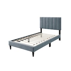 Adjustable Channel Tufted Gray Brushed Linen Twin Bed Frame