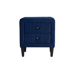 2-Drawer Velvet Upholstered Nightstand in Navy Blue