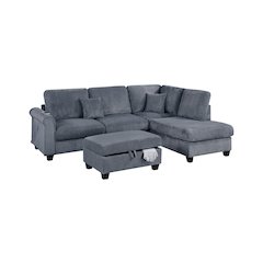 Upholstered Corduroy 3-Piece Sectional Set in Dark Gray