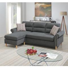 Poundex Reversible Chaise Sectional Set in Slate Gray Fabric, 87" W x 59" D x 36" H, Package Weight 139