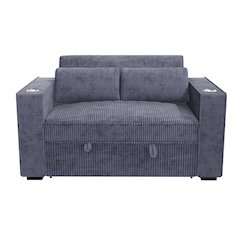 Upholstered Corduroy Convertible Sofa with Cupholders in Dark Gray