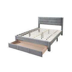 Queen Platform Bed with Underbed Storage in Gray