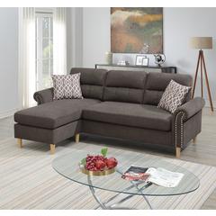 Poundex Reversible Chaise Sectional Set in Tan Brown Fabric, 87" W x 59" D x 36" H, Package Weight 139