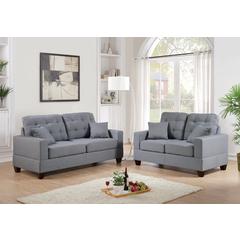 Poundex 2 Piece Fabric Sofa and Loveseat Set in Gray, Sofa 72" W x 33" D x 35" H, Loveseat 56" W x 33" D x 35" H, Package Weight 82