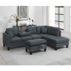 3-piece Sectional Set with Ottoman in Charcoal