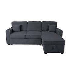 Corduroy Reversible Storage Chaise Convertible Sectional in Dark Gray