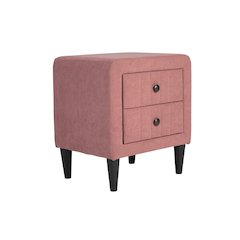 2-Drawer Brushed Linen Fabric  Upholstered Nightstand in Pink