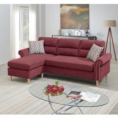 Poundex Reversible Chaise Sectional Set in Paprika Red Fabric, 87" W x 59" D x 36" H, Package Weight 139