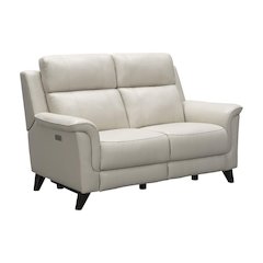 Beige Leather Power Reclining Loveseat with USB Ports and Headrests