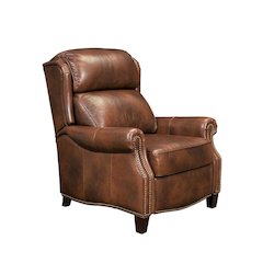 Brown Leather Reclining Chair with Push-Thru Arms and Footrest