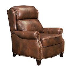 Brown Leather Reclining Chair with Push-Thru Arms and Footrest
