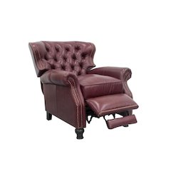 Red Wine Leather Chair Recliner with Tufted Back and Mid Century Style