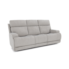Gray Leather Power Reclining Sofa with Adjustable Headrests and Comfort