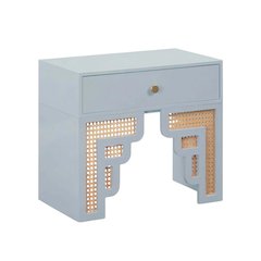 Blue Rattan Nightstand with Soft Close Drawer and Mdf Legs