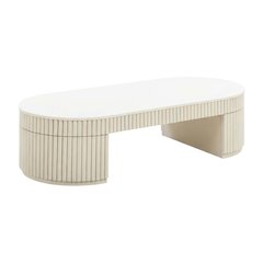 Beige Oval Coffee Table with Acacia Wood Legs and MDF Frame for Living Room
