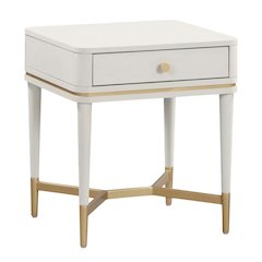 Cream Nightstand with Soft-Close Drawers and Acacia Wood Construction
