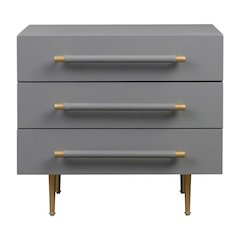Grey Bedroom Nightstand with Soft-Close Drawers and Gold Iron Legs