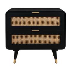 Mid-Century Nightstand with Black Legs and Soft-Close Drawers in Acacia