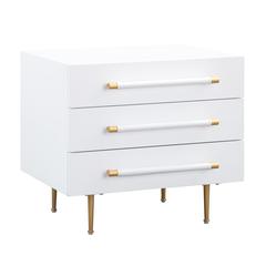 Modern Gray Nightstand with Soft Close Drawers and Gold Iron Legs