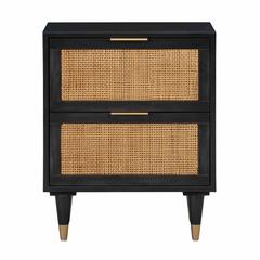 Modern Jungle Nightstand with Black Iron Legs and Soft Close Drawers